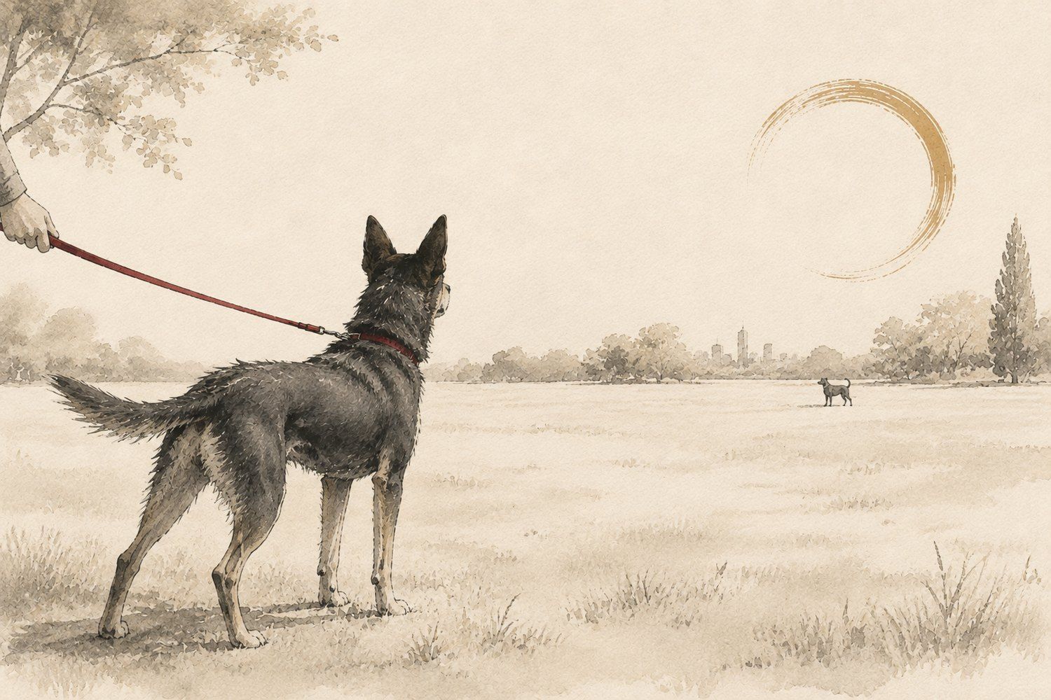 An alert dog watching intently outdoors