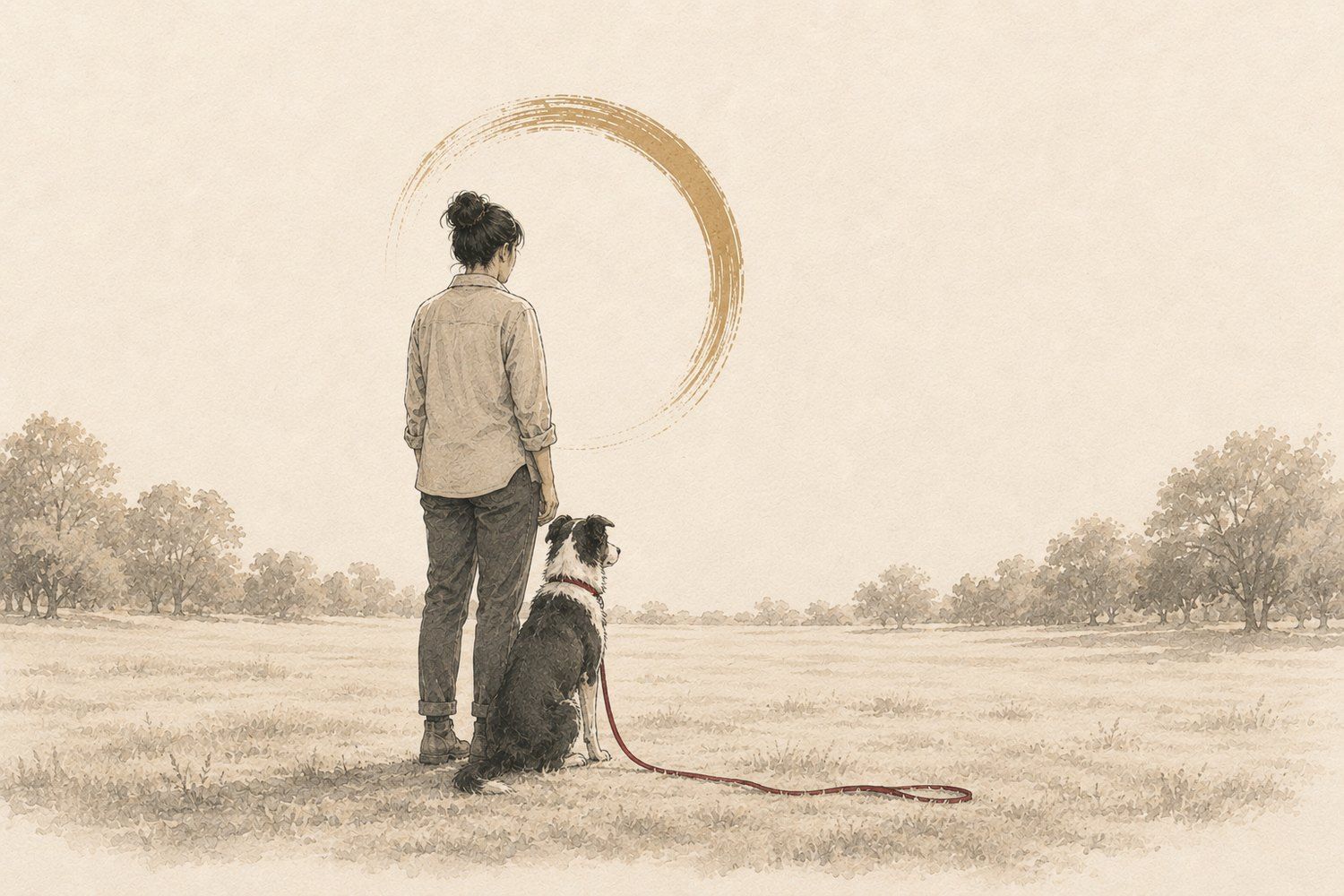 A dog mid-game with its owner in a park, fully engaged